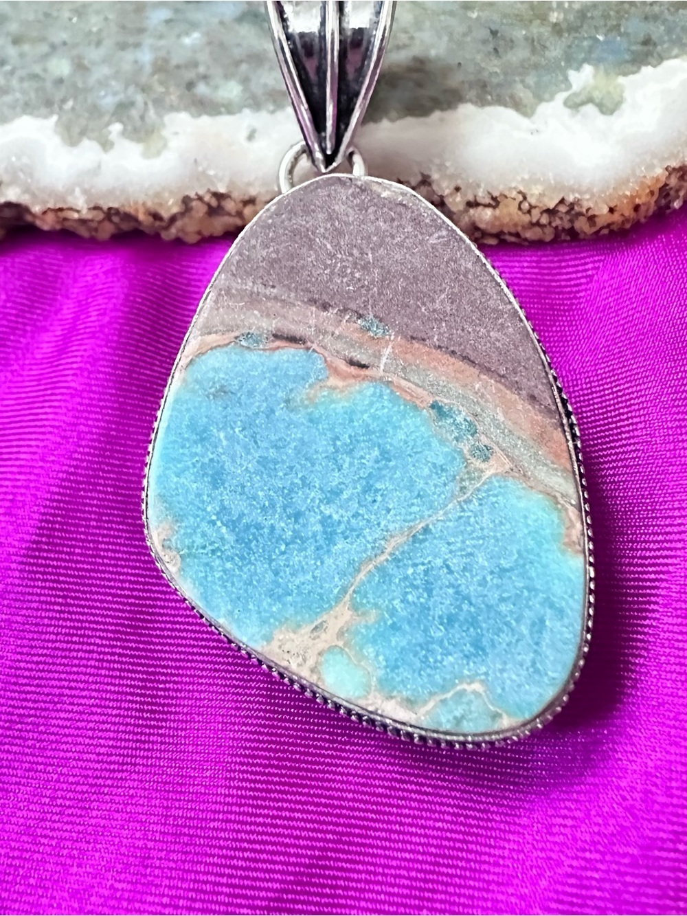 Artisan Fox Turquoise Blue and Tan Stone Pendant Necklace